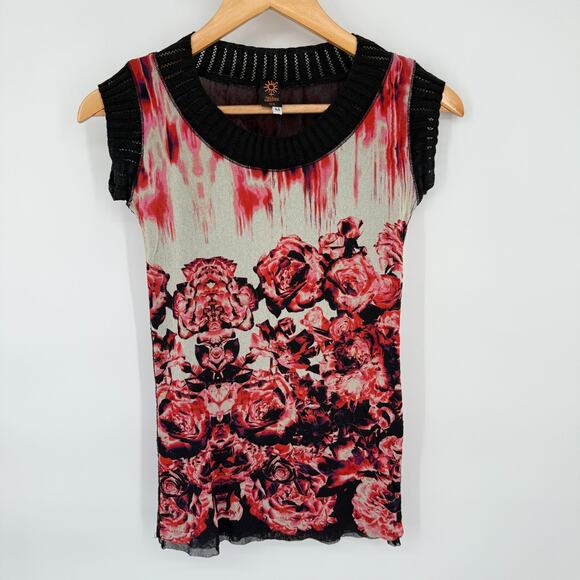 Jean Paul Gaultier Soleil Top Sheer Mesh Knit Floral Gothic Roses Rare Size M - Picture 1 of 7